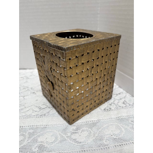 1960s Vintage Midcentury 1960s Brass Textured Tissue Box Cover For Sale - Image 5 of 8