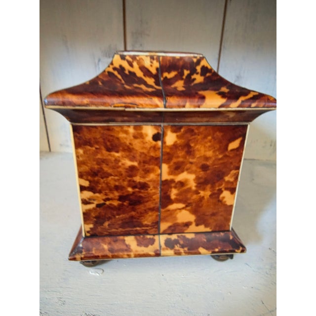 Ornamental & Decorative Materials Antique English Faux Tortoiseshell Tea Caddy For Sale - Image 7 of 15