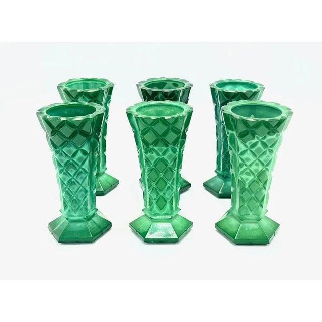 Boho Chic Bohemian Glass & Malachite Vases or Liquer Glasses, 1980s, Set of 6 For Sale - Image 3 of 6