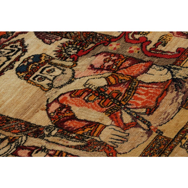 Textile Antique Persian Malayer Rug in Beige With Pictorials and Florals - Rug & Kilim For Sale - Image 7 of 9