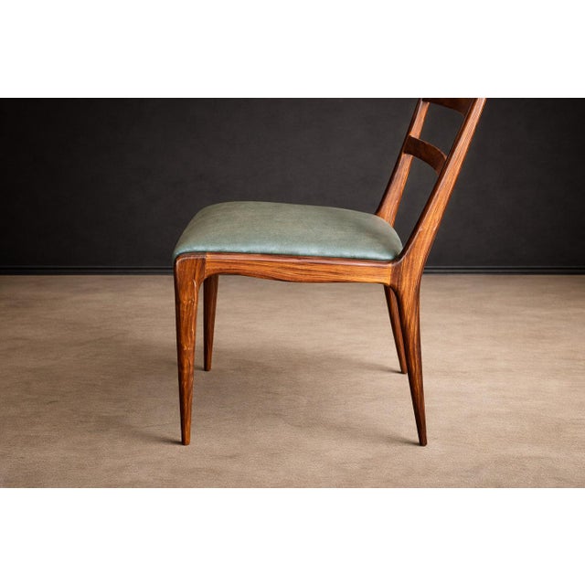 1950s Set of Six Dining Chairs in Caviuna Hardwood and Suede by Angelini, Brazil, 1950s For Sale - Image 5 of 15