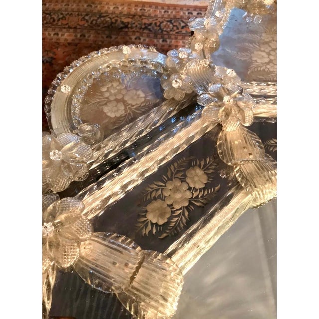 Wood Venetian Palazzo Faceted Murano Glass 3-Tiered Mirror, 1920s For Sale - Image 7 of 9