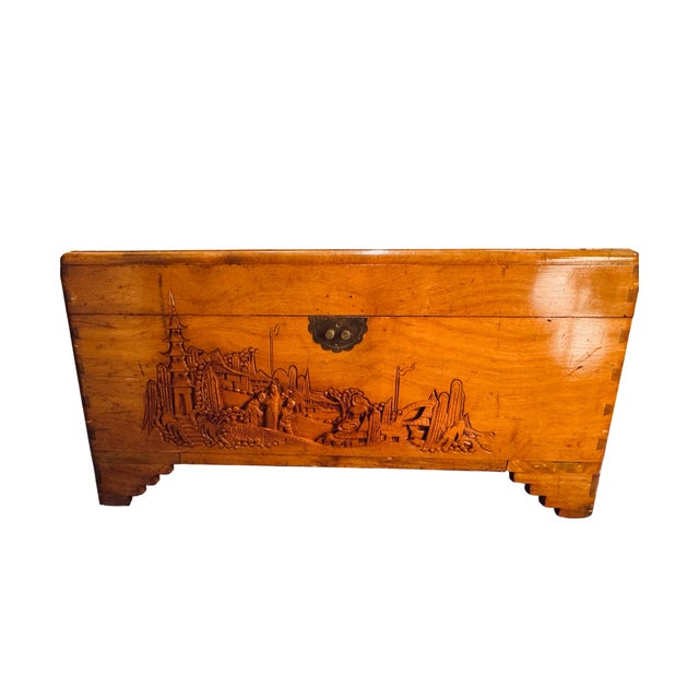 Early 20th Century Hand Carved Asian Hope Chest For Sale - Image 5 of 12