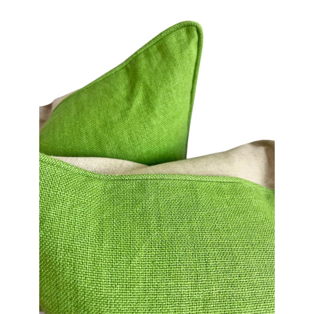2020s Grass Green Linen & Down Pillow For Sale - Image 5 of 5