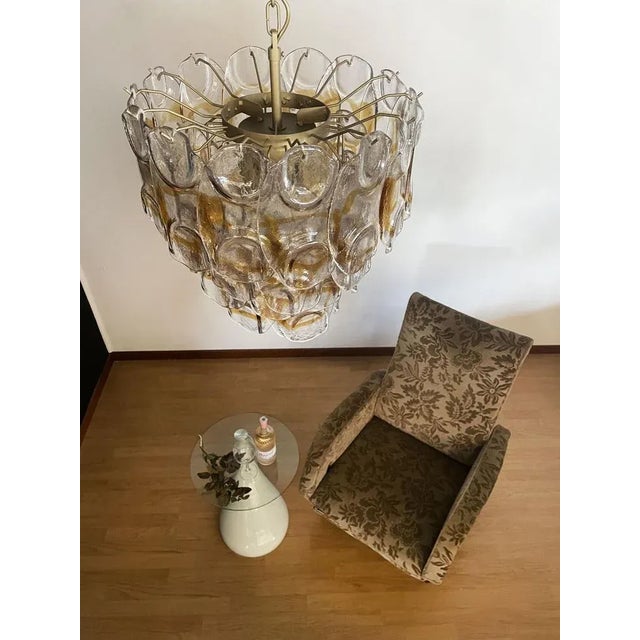 Glass Italian Amber Murano Crostoli Glass Chandelier from Mazzega, 1990s For Sale - Image 7 of 18