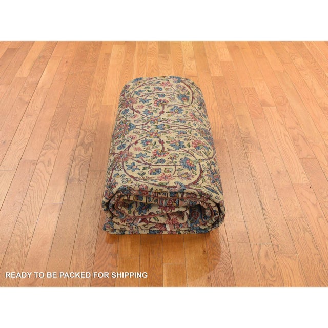 Lemon Chiffon Yellow, Antique Persian Kerman in Good Condition, All Over Flower Design, Even Wear, Sides and Ends...