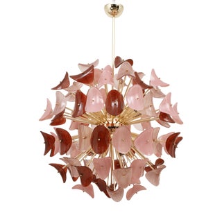Italian Sputnik Chandelier in Pink and Ruby Murano Glass and Brass, 2000 For Sale