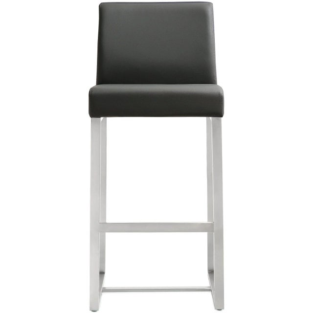 Denmark Grey Vegan Leather & Steel Counter Stools - Set of 2 For Sale - Image 4 of 12