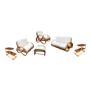Restored Mid-Century Frankl Style Rattan Three-Strand Full Pretzel Livingroom Set For Sale