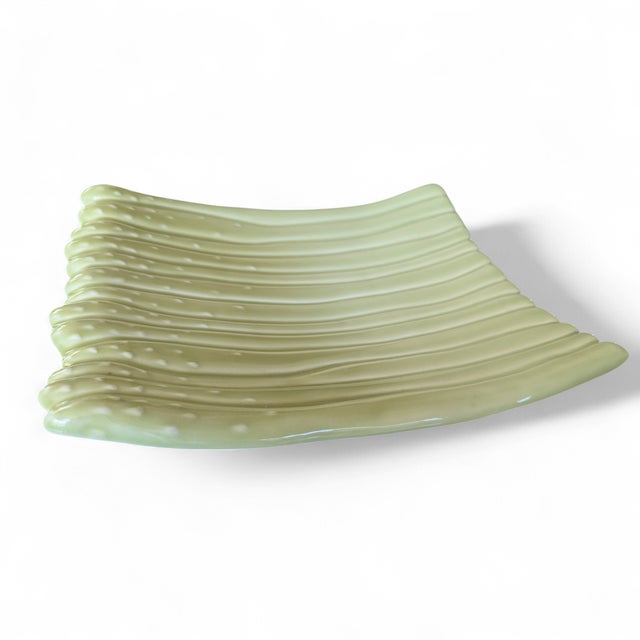 1970s California Pottery Green Asparagus Bundle Ceramic Platter For Sale - Image 9 of 11