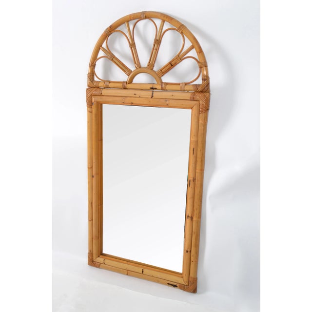 Mid-Century Modern Bohemian Beige Color Arch Bamboo & Rattan Wall Mirror. Can only be hung vertical. Mirror Size: 19 x...