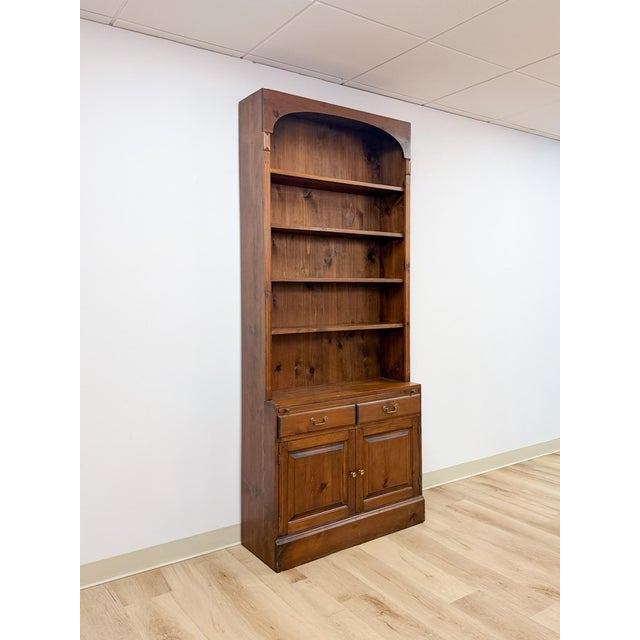 This impressive handmade pine walnut tone bookcase is a truly exceptional and multifunctional antique style furniture...