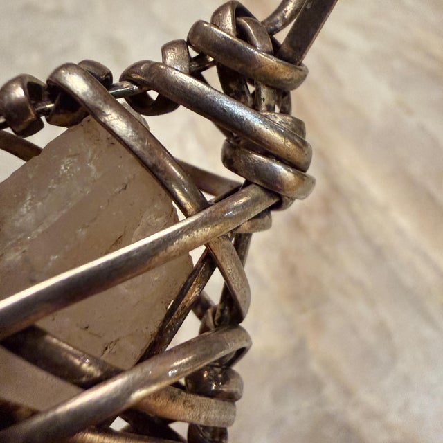 Wire-Wrapped Pendant Featuring a Raw Gemstone Quartz Silver-Plated For Sale - Image 10 of 15