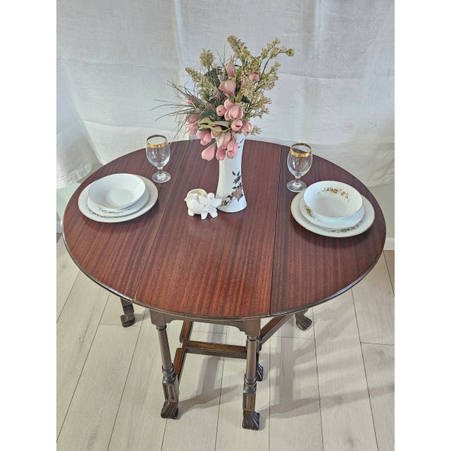 Wood Antique Walnut Drop Leaf Gateleg Table Oval Spanish Revival Hoof Feet Carved Legs Circa 1900 For Sale - Image 7 of 12