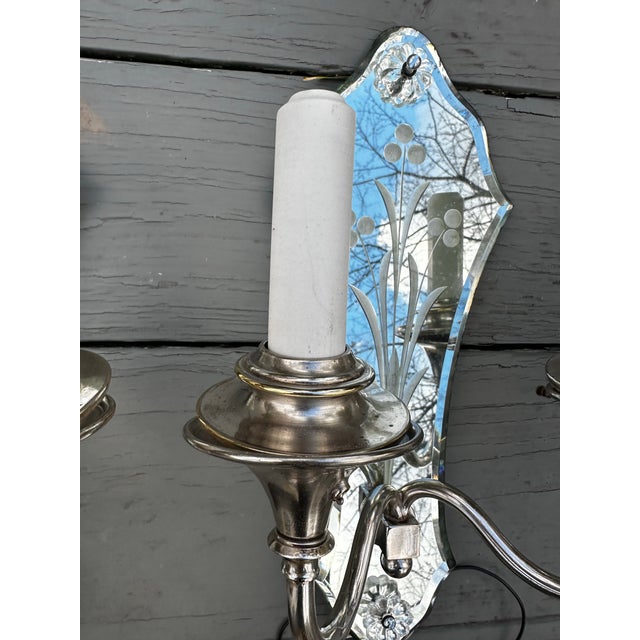 1920s Set of Three Vintage Silver Plated Mirrored Backs Wall Sconces, Attributed to Caldwell For Sale In New York - Image 6 of 9