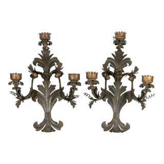 18th C Style Paul Ferrante Wrought Iron Candle Sconces For Sale