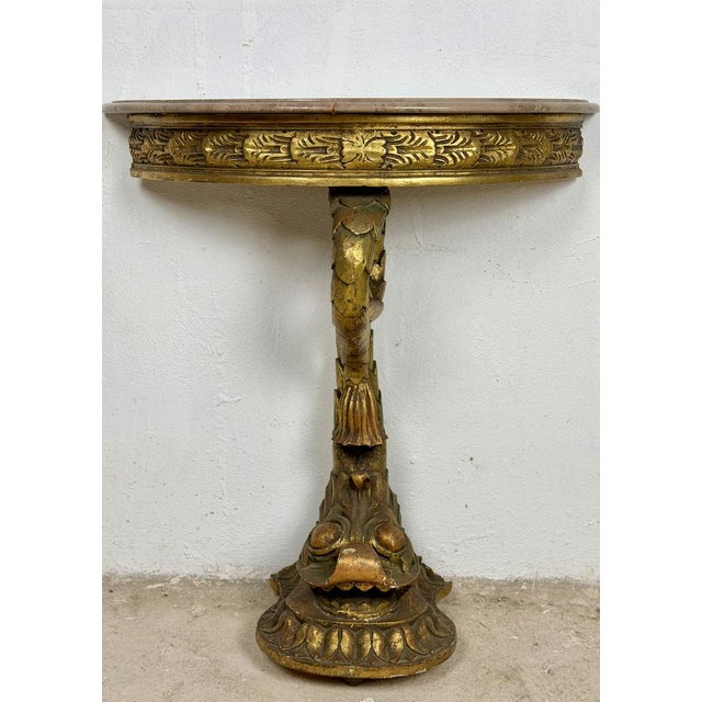 Italian Giltwood Demi-Lune Table with Marble Top, 1950 For Sale - Image 3 of 9