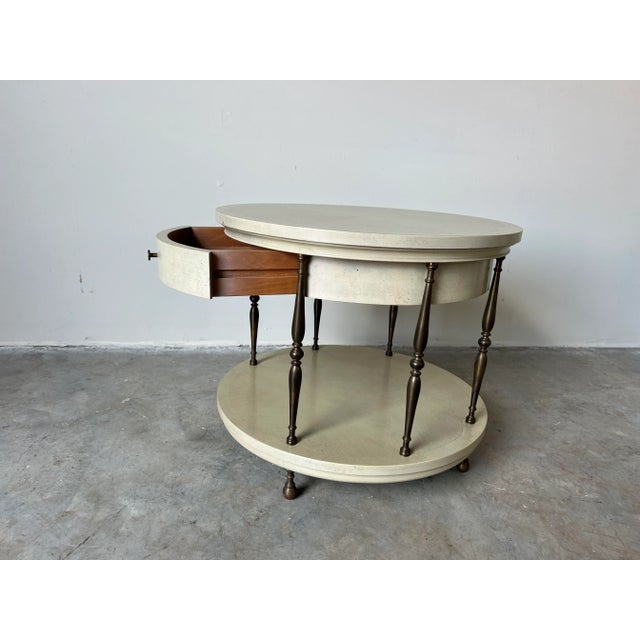 Wood Mastercraft Hollywood Regency Wood and Brass Round Side Table For Sale - Image 7 of 12