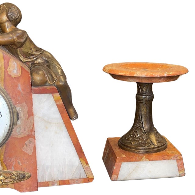French Marble & Spelter Clock Garniture, Japy Frères, 19th Century. For Sale - Image 4 of 9