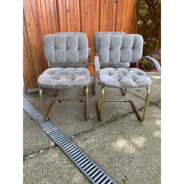 Hollywood Regency Vintage Italian Dining Chairs in Brass, 1970s, Set of 4 For Sale - Image 3 of 15