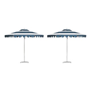 Midnight Sun 9' Patio Umbrella, Navy Blue & White, Set of 2 For Sale