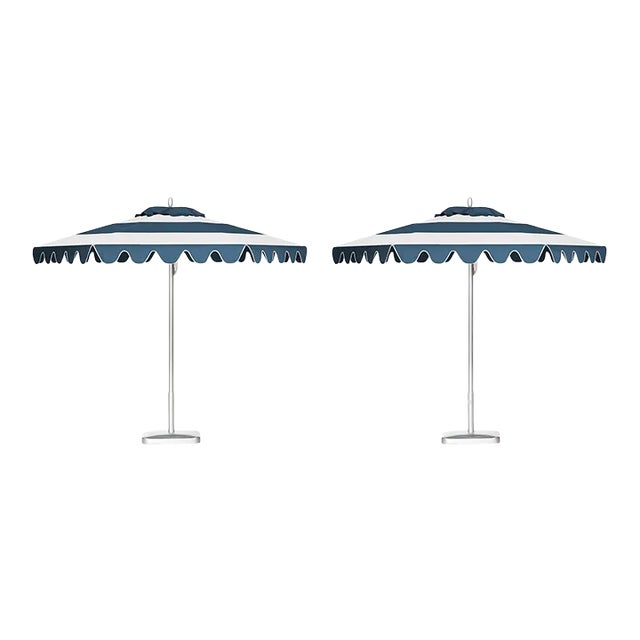 Midnight Sun 9' Patio Umbrella, Navy Blue & White, Set of 2 For Sale