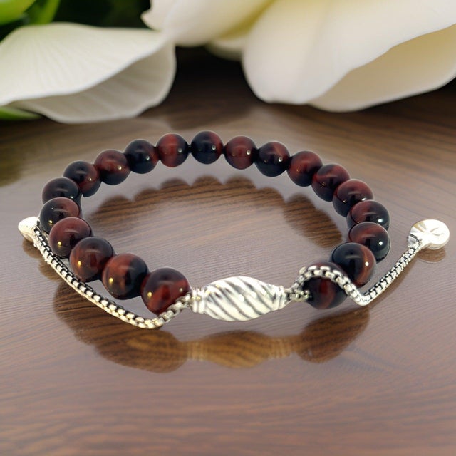 David Yurman 1990s David Yurman Tiger Eye Spiritual Beads Bracelet 6.6 - 8.5" Silver 8 Mm Estate For Sale - Image 4 of 15