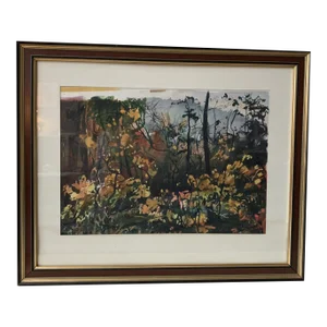 Expressionist Lanscape Water Color Mid 20th Century “Fall Morning” Original Painting, Framed