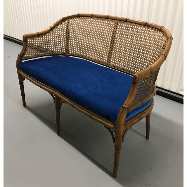Vintage Cane and Velvet Loveseat Chairish