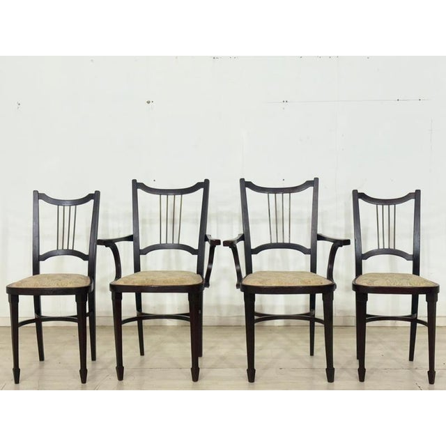 Viennese Art Nouveau Dining Chairs with Brass Backrests from Thonet, 1900s, Set of 4 For Sale - Image 5 of 17