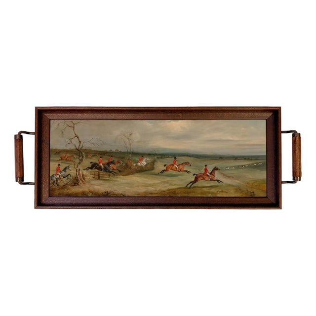 Belvoir Fox Hunt Scene Handmade Wood and Glass Tray For Sale