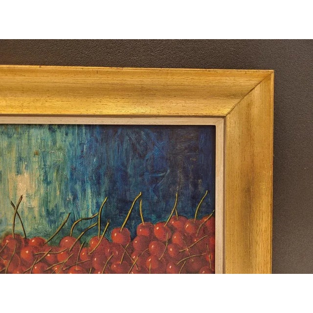 Maroon José Luis Capitaine, Still Life of Cherries, 20th Century, Oil on Panel, Framed For Sale - Image 8 of 11