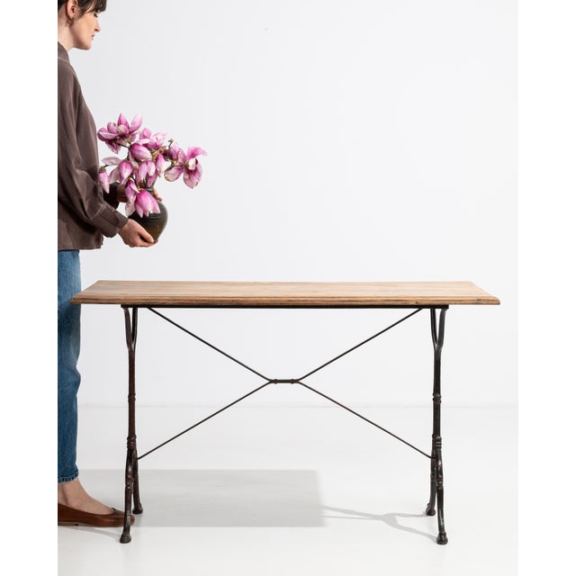 Metal Cast Iron Bistro Table with Oak Top, Antique, France, 20th Century For Sale - Image 7 of 11