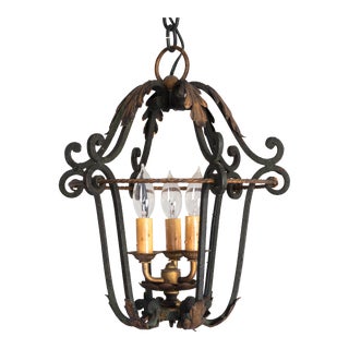 1930s-40s French Iron Pendant Light in Style of Gilbert Poillerat For Sale