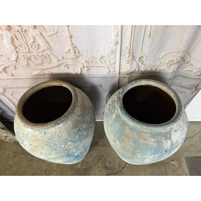 Pair of Large Antique Terracotta Urns With Weathered Blue Patina For Sale - Image 15 of 17