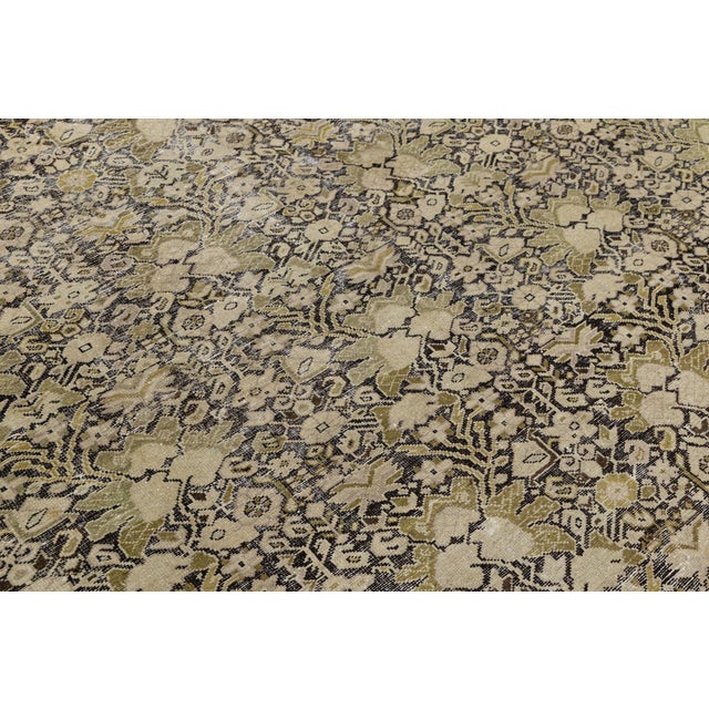 9 X 17 Antique Malayer Wool Rug in Muted Brown With Persian Floral Lattice For Sale - Image 10 of 11