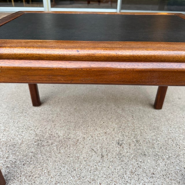 1960s Mid-Century Modern Sculpted Walnut Coffee Table With Black Laminate Inset Top For Sale - Image 5 of 7