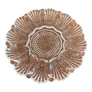 Vintage Clear Pressed Glass Oyster Plate / Shell Form Seafood Server For Sale