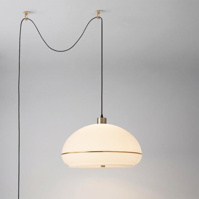 Nova Morelli Brass Pendant Light Swag Kit by Nova of California - White Lucite Shade, Weathered Brass Steel, Living Room Lamp For Sale - Image 4 of 5