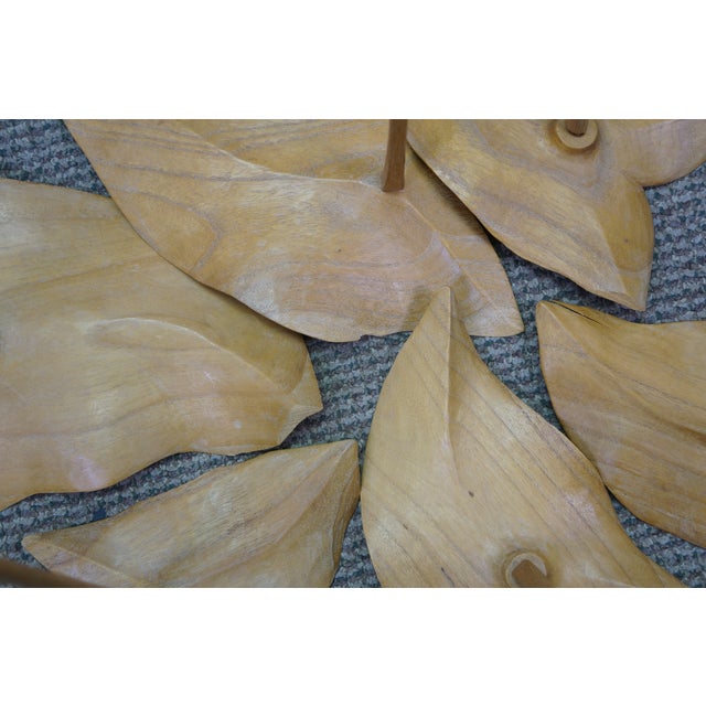 Mid Century Modern Carved Teak Bird of Paradise & Leaf Botanical Arrangement 46" For Sale - Image 12 of 15