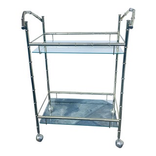 Vintage Brass Faux Bamboo Bar Cart For Sale