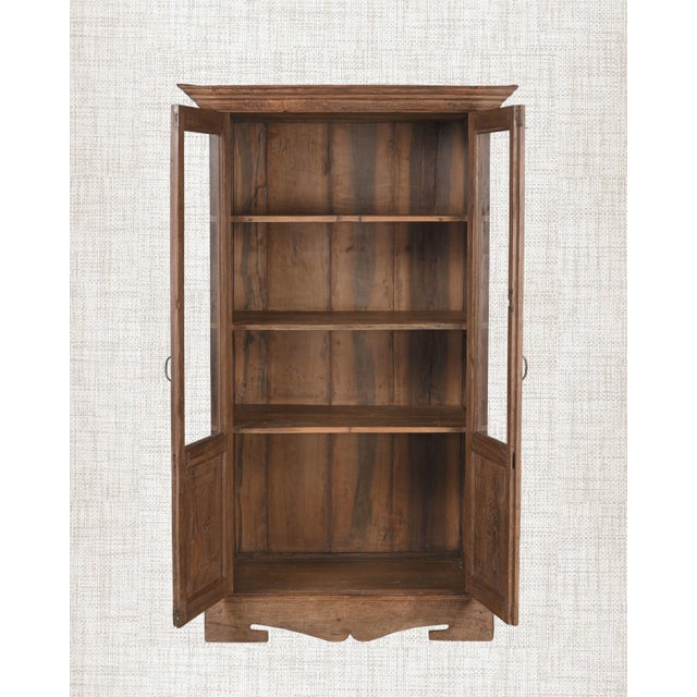 French Provincial Antique Indian Arched Armoire | Vintage Teak Wood Cabinet | Glass Display Cabinet | Rustic Home Decor For Sale - Image 3 of 6