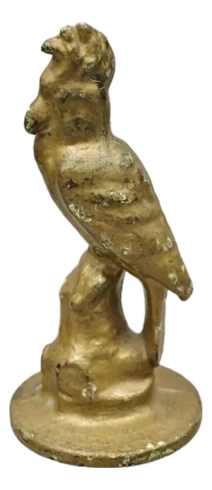 Antique Art Deco Cast Iron Gold Painted 7" Cockatoo Parrot Figurine Doorstop