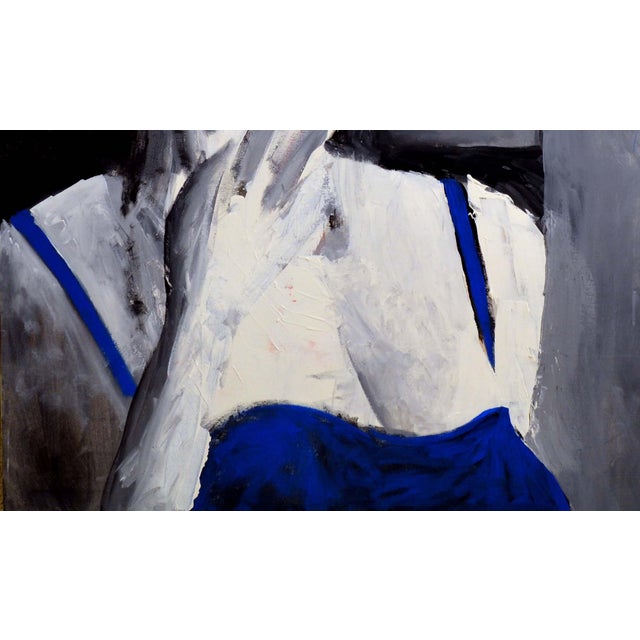 Woman in Blue: 20th Century Expressionist Oil Painting, Unframed by Michael William Eggleston For Sale - Image 4 of 4