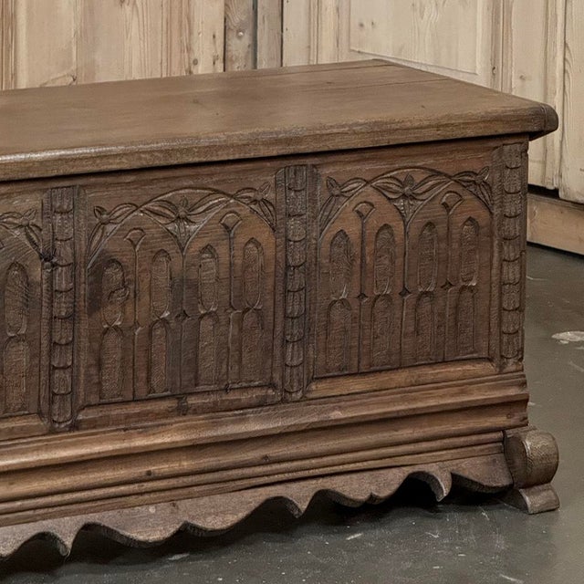 19th Century Gothic Revival Carved Oak Trunk With Hand-Forged Ironwork For Sale - Image 9 of 17