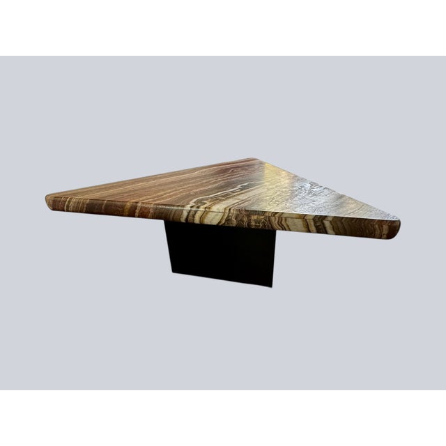 Coffee Sculptural Onyx Dining Table – Triangular Waterfall Edge Statement Piece, Seats 9 For Sale - Image 8 of 10