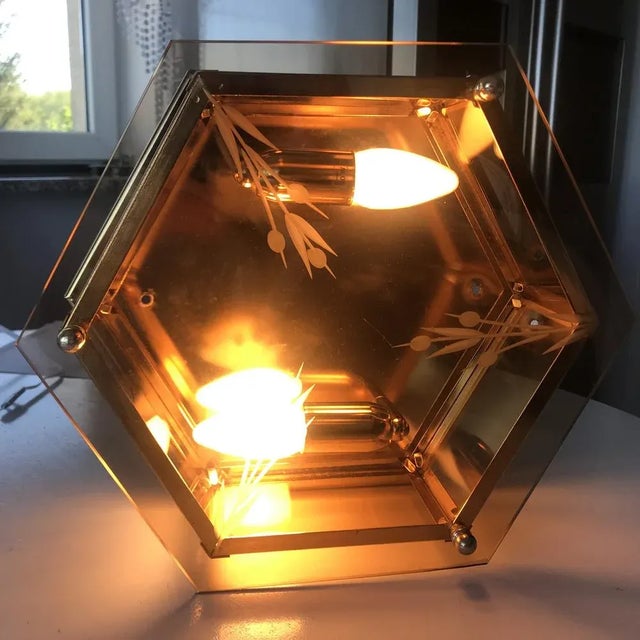 Art Deco Brass Glass Ceiling Lamp, 1960s For Sale - Image 11 of 18