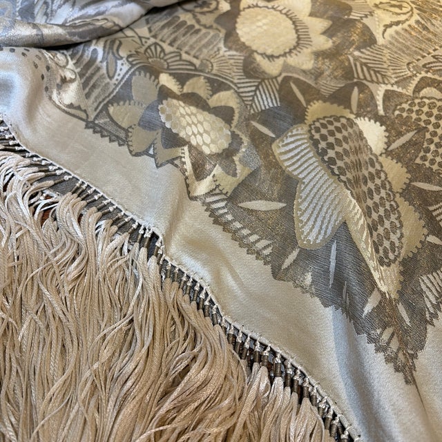 Gorgeous, ecru, silver, gold, floral patterned piano shawl