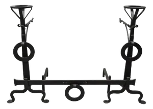 Antique Mission Arts & Crafts Wrought Iron Fireplace Andirons & Fender - 3 Piece Set