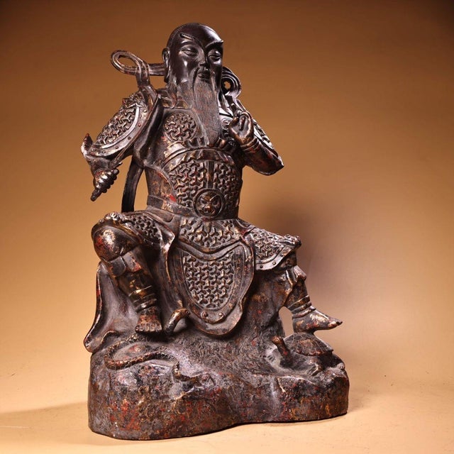Late 19th Century Gilt Bronze Guandi Figure, 3200g, Ming Mark, Warrior Statue For Sale - Image 4 of 10